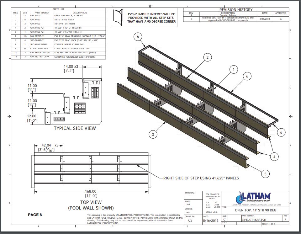 14' Straight Step Polymer 3-Tread 90 Deg. 6" Radius